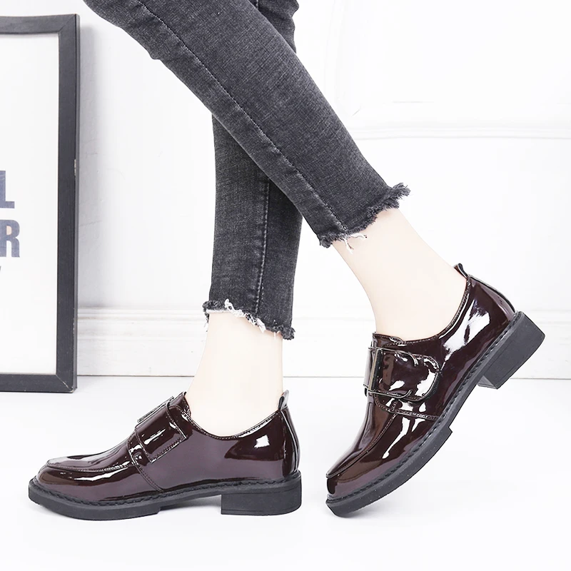 BeautyFeet/Новинка; однотонная женская обувь из лакированной кожи; женские оксфорды; обувь для отдыха; женская повседневная обувь на низком квадратном каблуке