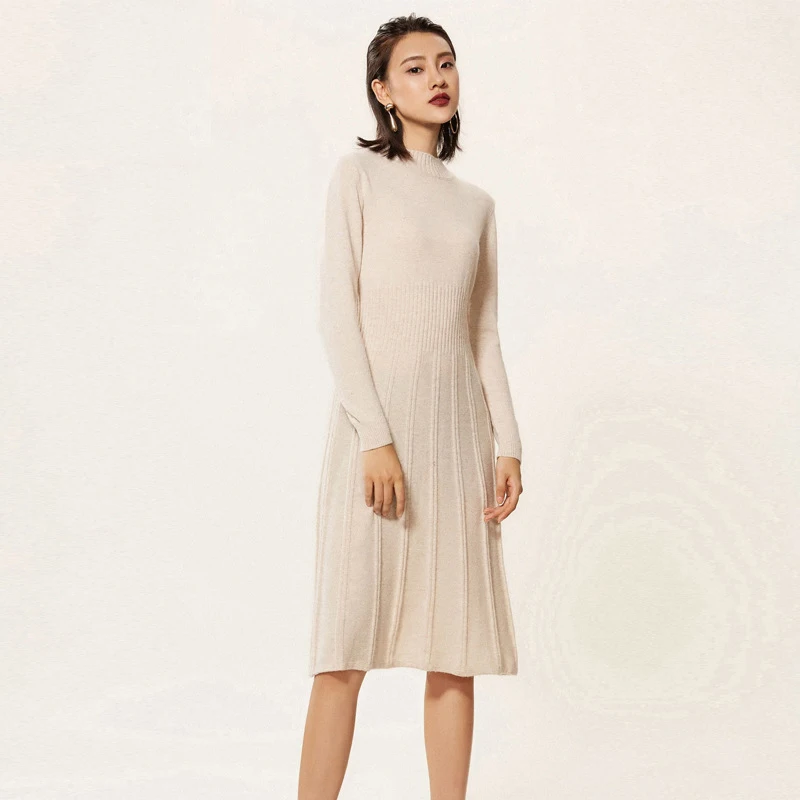 100% чистый кашемир платья-свитера для женщин цельное платье длинный кашемировый