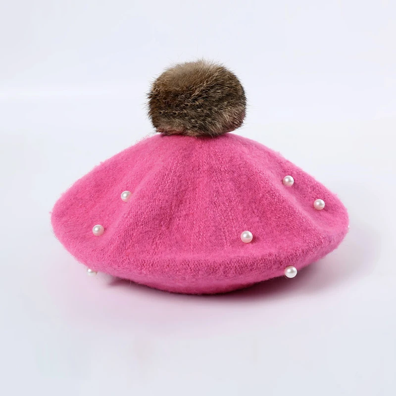 REAKIDS Детские шапочки шляпы детские для Девочки Зимние береты теплые перламутровые помпоны шапка для детей вязаные шапочки Skullies шапочки детская шапка