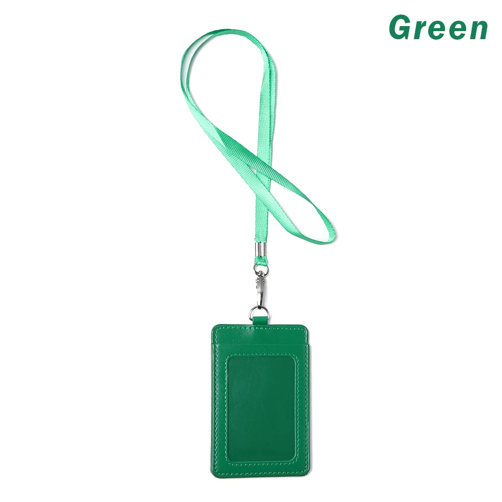 Style 1- green Держатель для карт из искусственной кожи с веревкой, двойной чехол для удостоверения личности, держатель для кредитных карт, офисные принадлежности - Цвет: Style 1- green