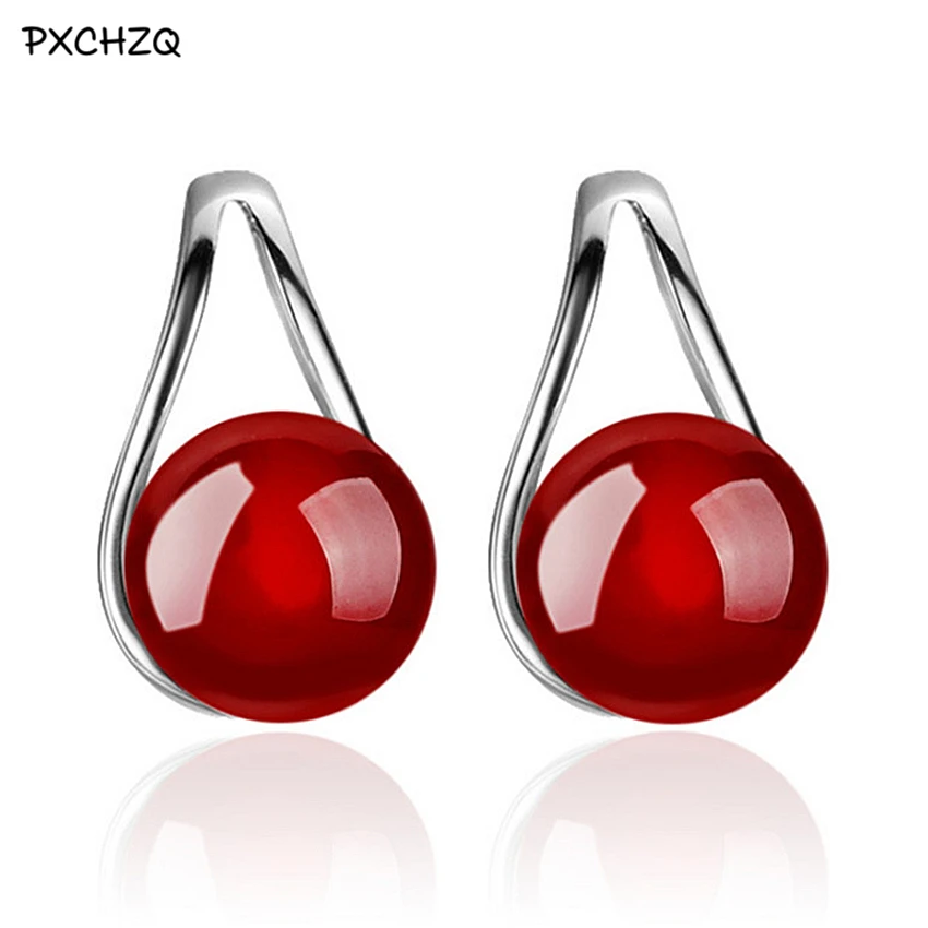 Женские серьги с опалом одна пара сережек серебристого и красного цвета