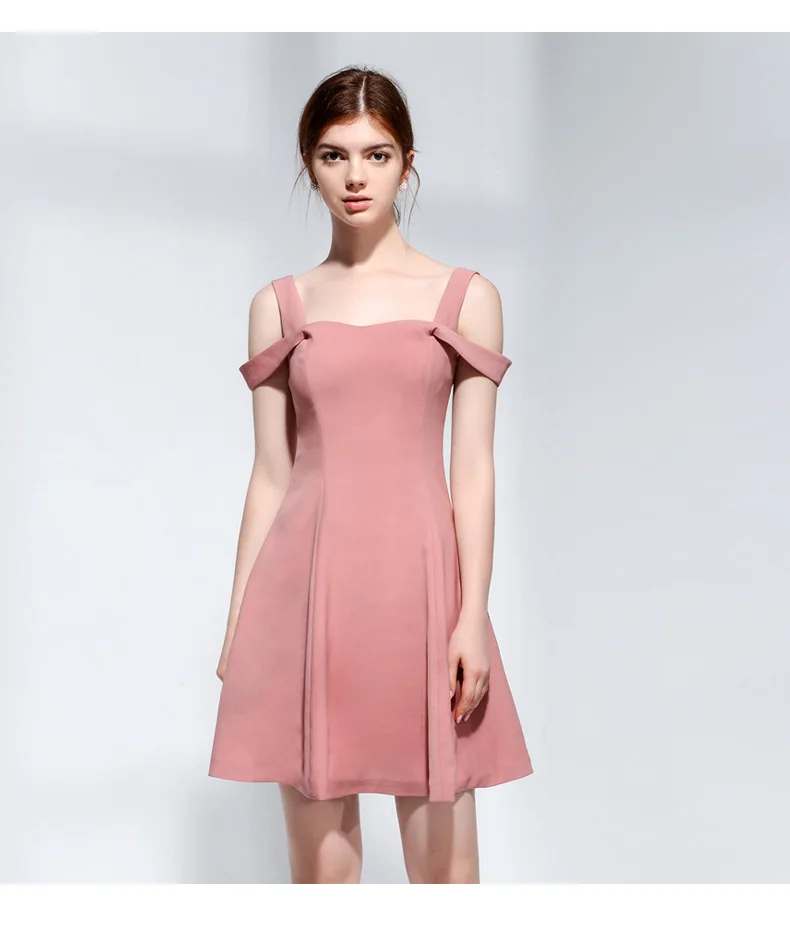 Модные розовые мини платья на бретельках с вырезом лодочкой Лидер продаж Летние