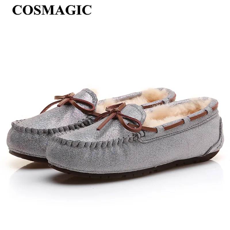 Женские мокасины на плоской подошве COSMAGIC теплые из овечьей кожи с искусственным