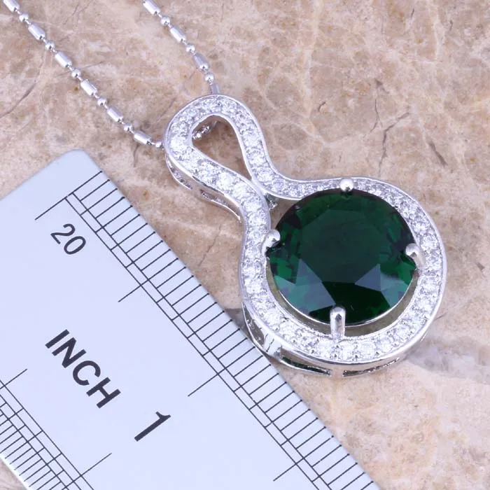 Идеальный зеленый кубический цирконий Белый CZ посеребренные серьги кулон