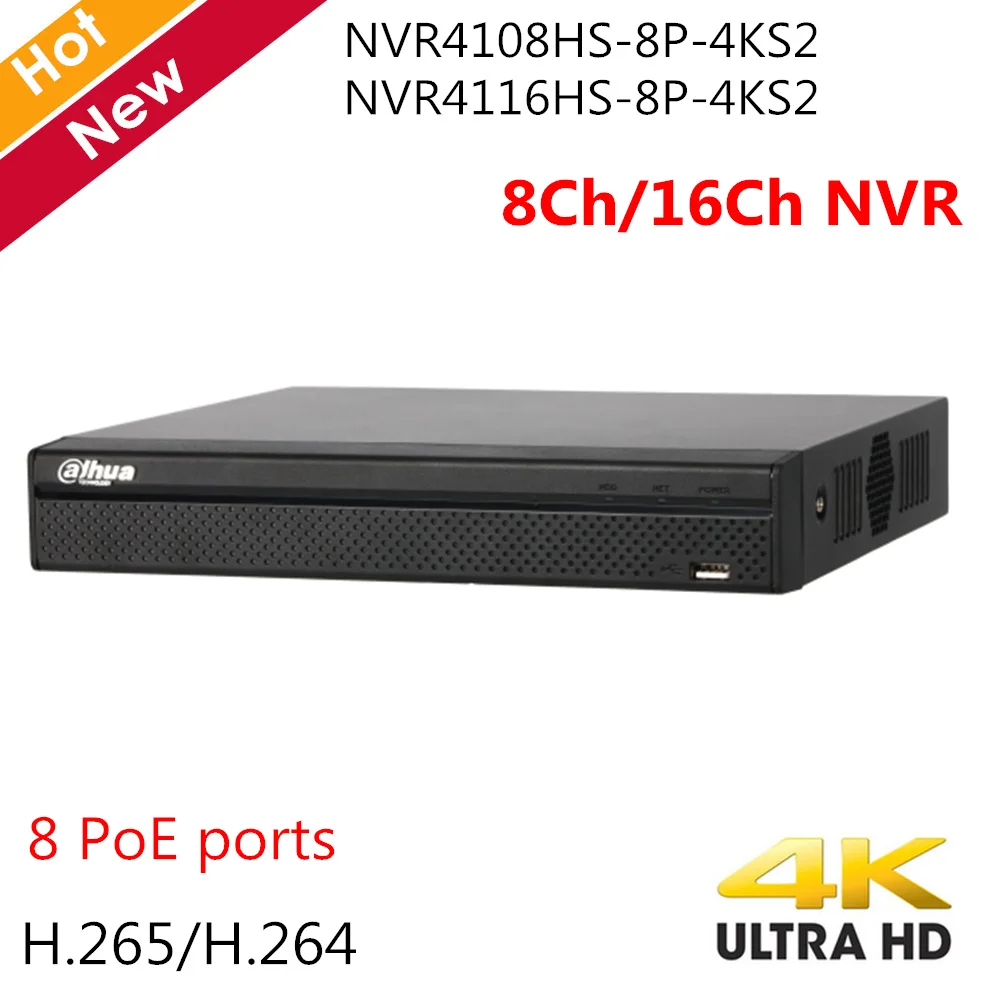 Английский Dahua 4K 8CH NVR 16CH рекордер H.265 8 PoE портов Max 80 Мбит/с NVR4108HS 8P 4KS2 NVR4116HS для IP
