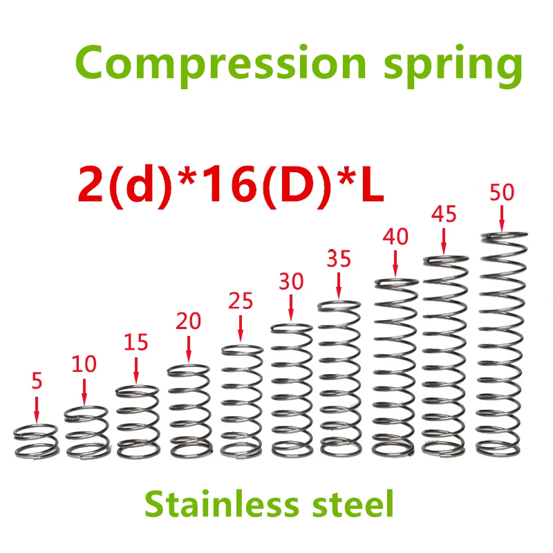 20pcs 2*16*(10/15/20/25/30/35/40/45/50) Stainless steel Series small spot spring wire compression pressure springs | Обустройство