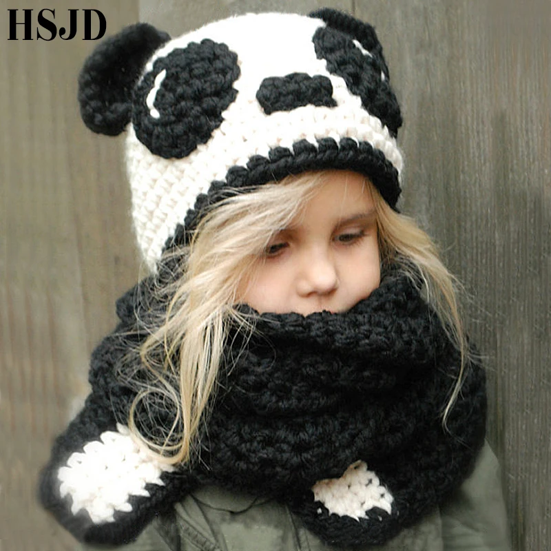 Cute Panda Handmade Crochet Hat Cartoon Animal Hats for Boys Girls  Winter Warm Knitted Scarf hats Kids Panda Photography Props