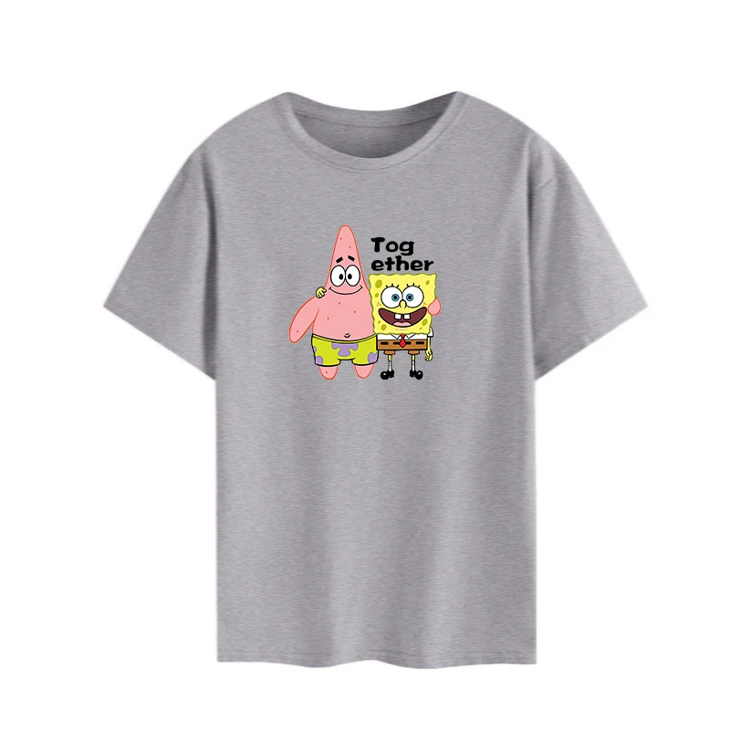 Hot Fashion Women T-Shirt Big Plus Size Tshirt Femme Prin SpongeBob Shirt Top White Female Tops Short Tee Funny Girl | Женская одежда