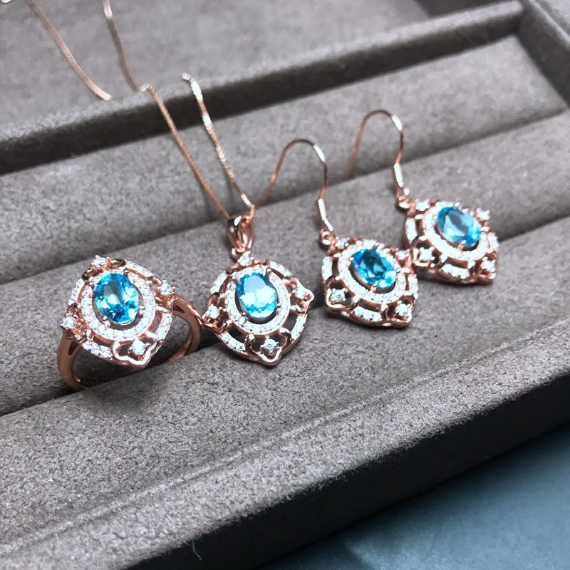 

KJJEAXCMY boutique jewels 925 sterling silver with natural topaz ring pendant earrings for lady set goddess