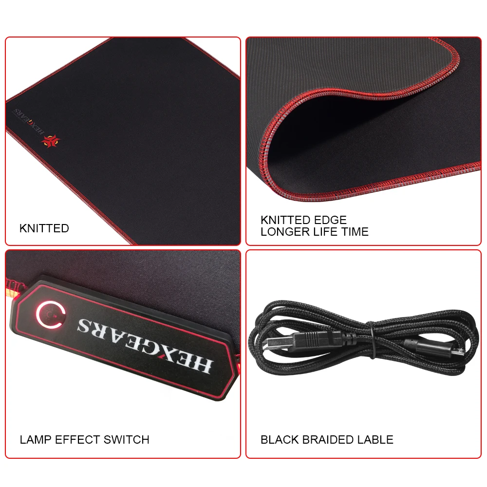 

HEXGEARS GP102 RGB LED Gaming Mouse Pad 780*5*355 mm Knitted Edge Professional Rubber Bases USB Port Gaming Mouse Pad