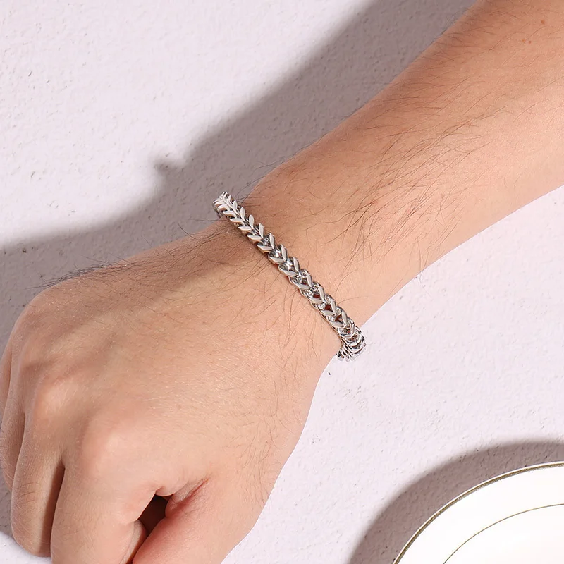 Серебряная Мужская цепочка браслет из нержавеющей стали Vegan Homme Boyfriend Guys Hand 7,6 дюйма 8,7 дюйма