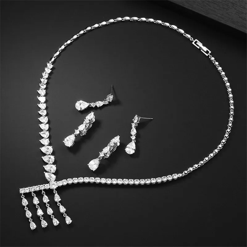 New Bridal Necklace Earring Set With Zircon Wedding Party Jewelry Dress Up | Украшения и аксессуары