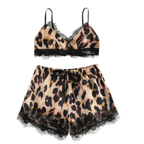 Женская леопардовая одежда для сна летний комплект из 2 предметов нижнее белье