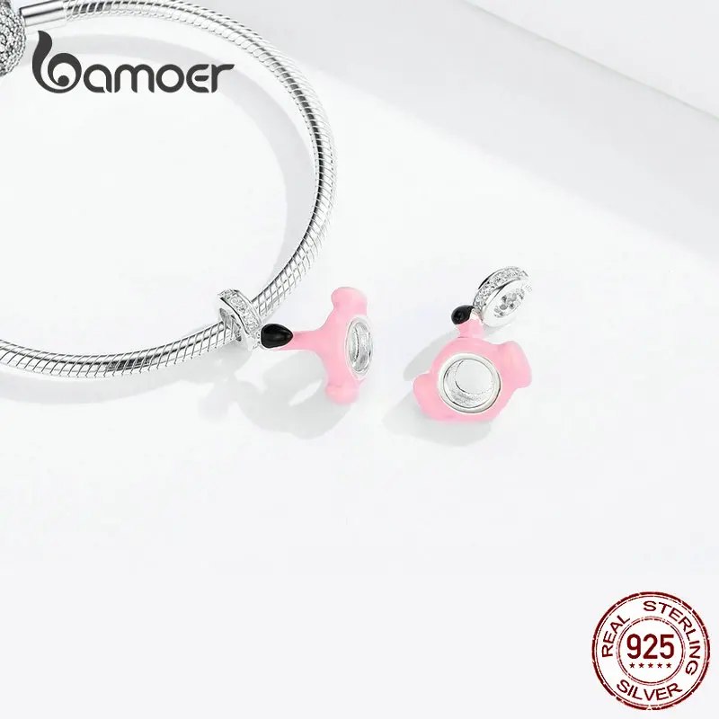 Bamoer, эмаль, розовый, летний, фламинго, шарм, подходит,, серебро 925, браслет для бассейна, Подвеска для женщин, ожерелье SCC1240