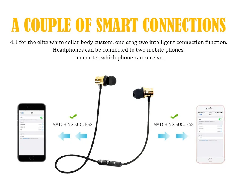 Магнитная Bluetooth наушники V4.1 Беспроводной HD stereo Headset с микрофоном для iPhone samsung ipad