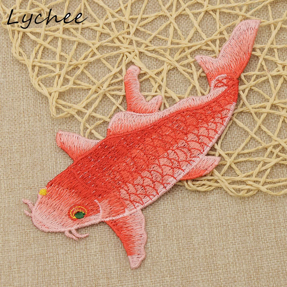 Lychee черно-красный цвет животное Карп Рыба вышитые нашивки для женщин DIY ручной