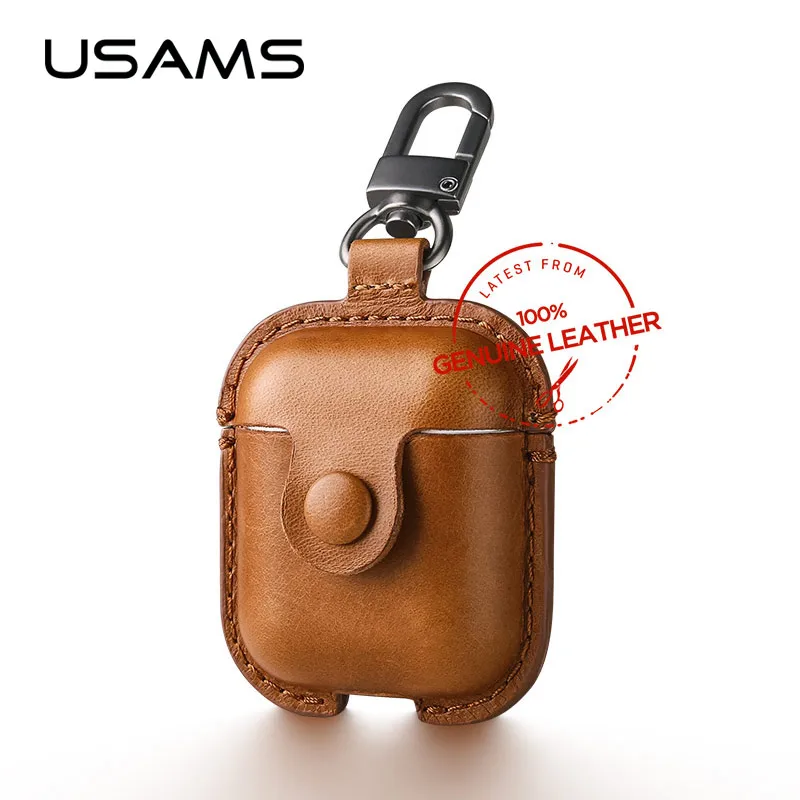 USAMS Роскошный кожаный чехол для Apple Airpods Защитная крышка наушников Air Pods