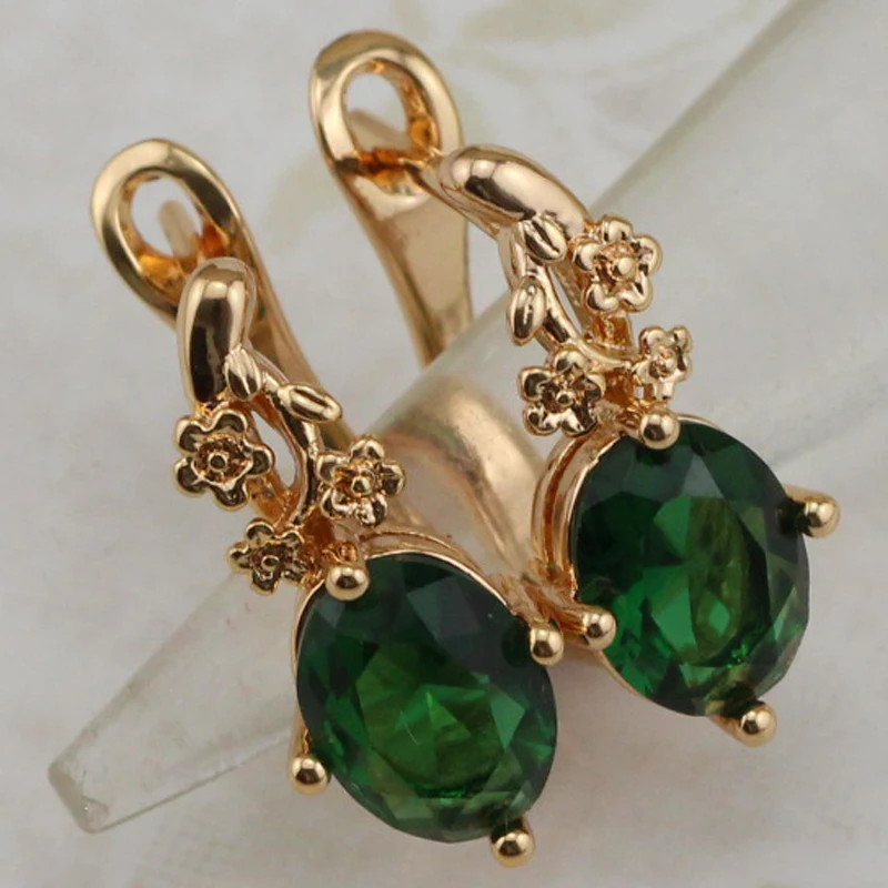 Великолепная Chic хороший зеленые камни CZ обруч серьги желтый золотой