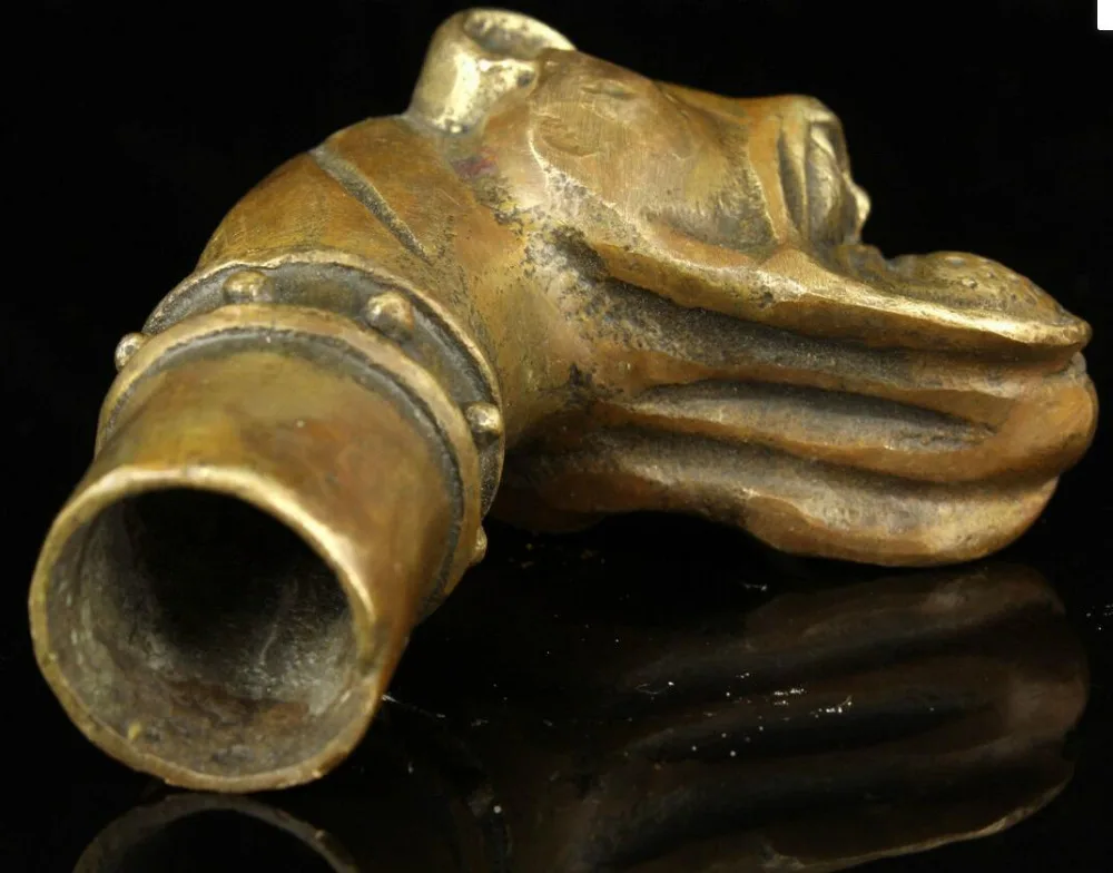 Коллекционная старая ручная работа Резной орнамент головы собаки трость