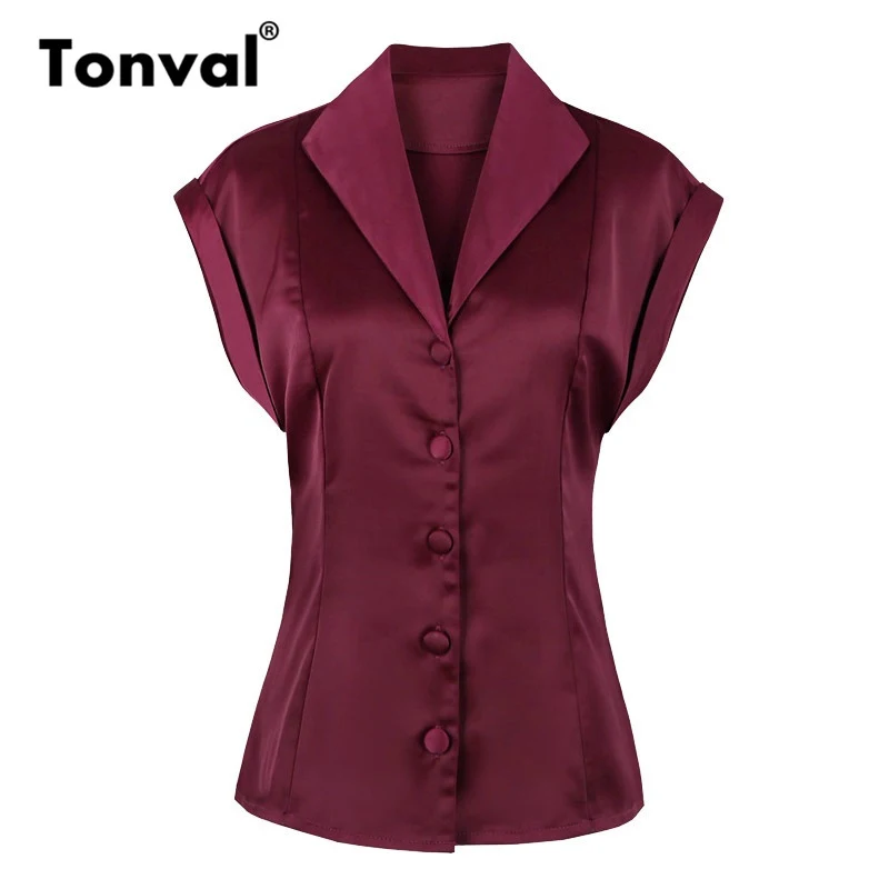 Женская винтажная офисная блузка Tonval белая из искусственной кожи с отложным