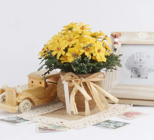 Новый горячий яркий осенний искусственный цветок ромашки с корзиной Posy бонсай