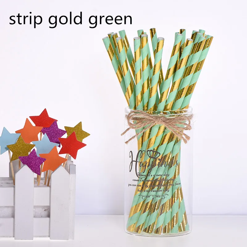 hot-strip gold green 25 шт. креативные топперы для торта Фламинго бумажная соломинка для питья для детского душа мальчишник вечерние украшения для вечеринки сделанные своими руками - Цвет: hot-strip gold green