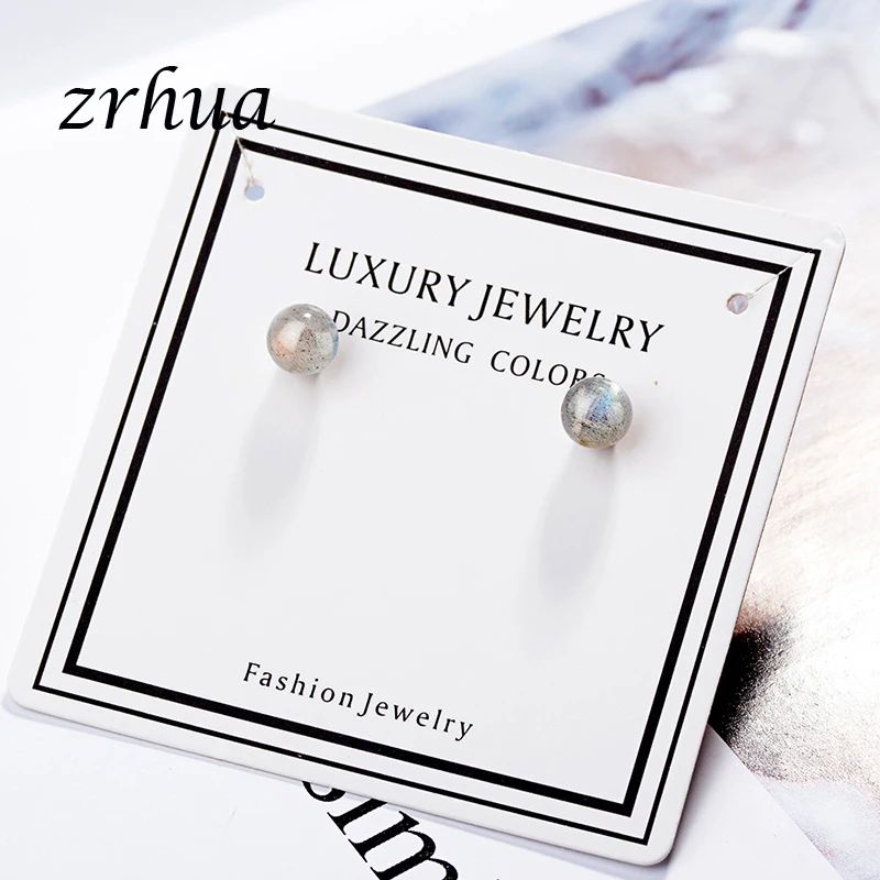 

Женские серьги-гвоздики с камнем ZRHUA, Классические Круглые Серьги серебряного цвета с белым/розовым кристаллом, ювелирные украшения для жен...