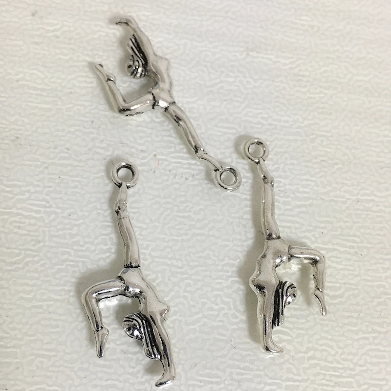 

50pcs/lot 30*10MM alloy Charm Pendants Gymnastics girl Ancient silver color pendant jewelry Making accessories diy material