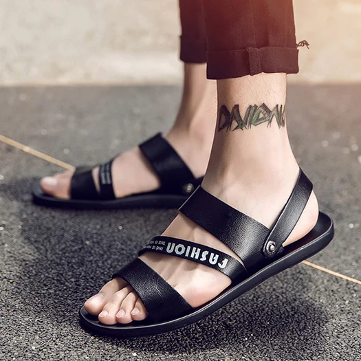Black 4 Мужские сандалии кожаное лето Runway воды домашние тапочки дизайнер слайды водонепроницаемый черный плоские воздухопроницаемый повседневная коричневый обувь ремень - Цвет: Black 4