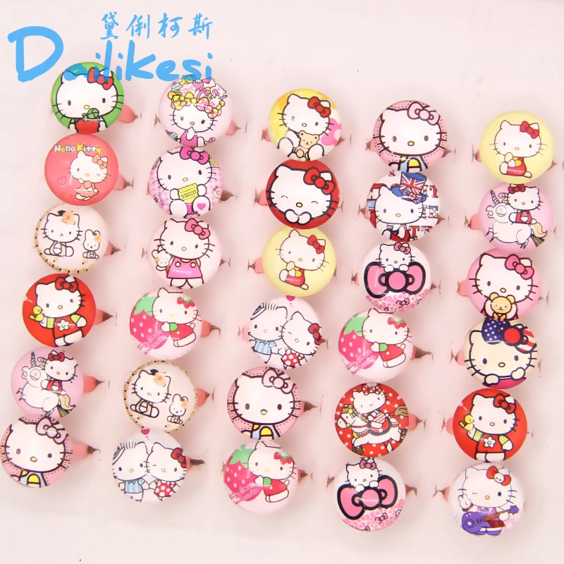 20 шт. милые детские кольца из акриловой смолы с мультяшным рисунком Hello Kitty KT