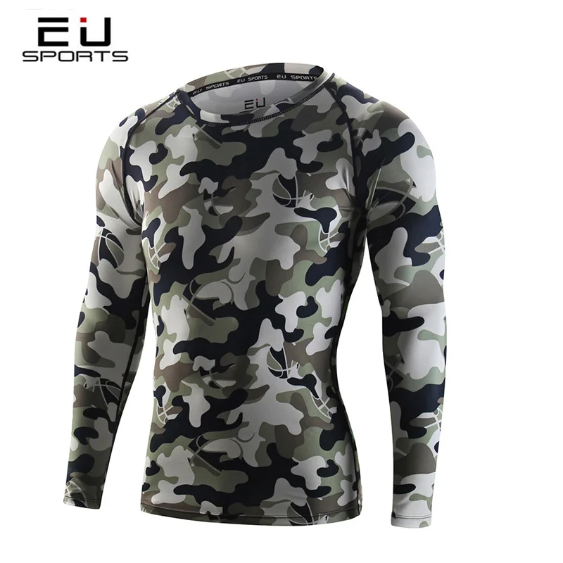Для мужчин Камуфляж сжатия Колготки для новорождённых Бег Фитнес рубашка с