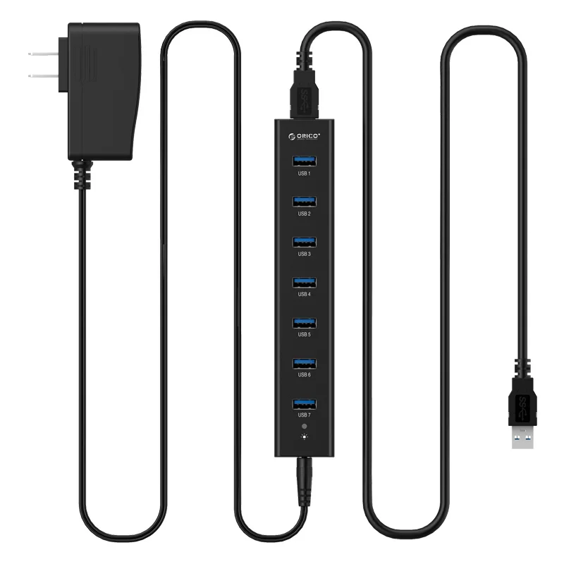 Высокоскоростной Концентратор ORICO 7 портов USB 3 0 5 В 2 А черный|7 ports usb 3.0|7 port usbport |
