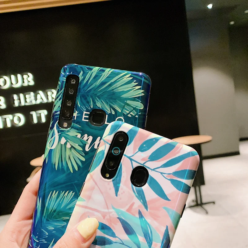 Shiny Blu-Ray Tropical Flower Summer Green Leaf Case For Samsung Galaxy A8s A9s Soft Back Cover Fashion TPU Protective |