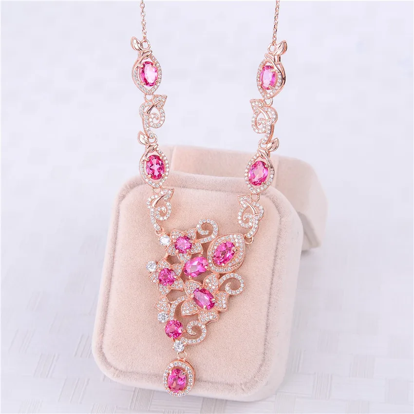 Almei 10pcs Topaz 925 Sterling Silver Sakura Flower Necklaces &amp Pendants Cherry Blossoms With Rose Gold Color Free Box 40% FN029 |