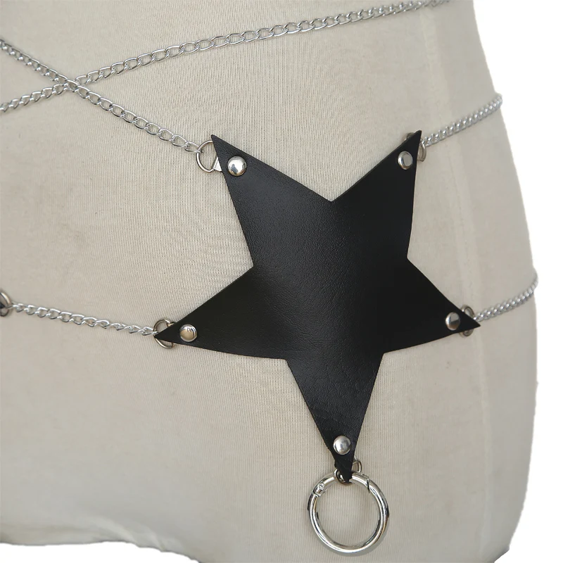 Pentagram Festival chain belt Goth Big Star Leather Punk Belly Chain Girls Waist costume accessory fashion party Jewelry |