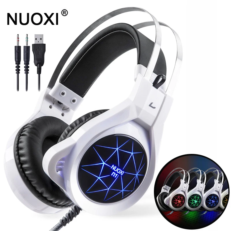 NUOXI N1 Computer Stereo Gaming Headphones Best Casque Deep Bass Game Earphone Headset with Mic LED Light for PC Gamer