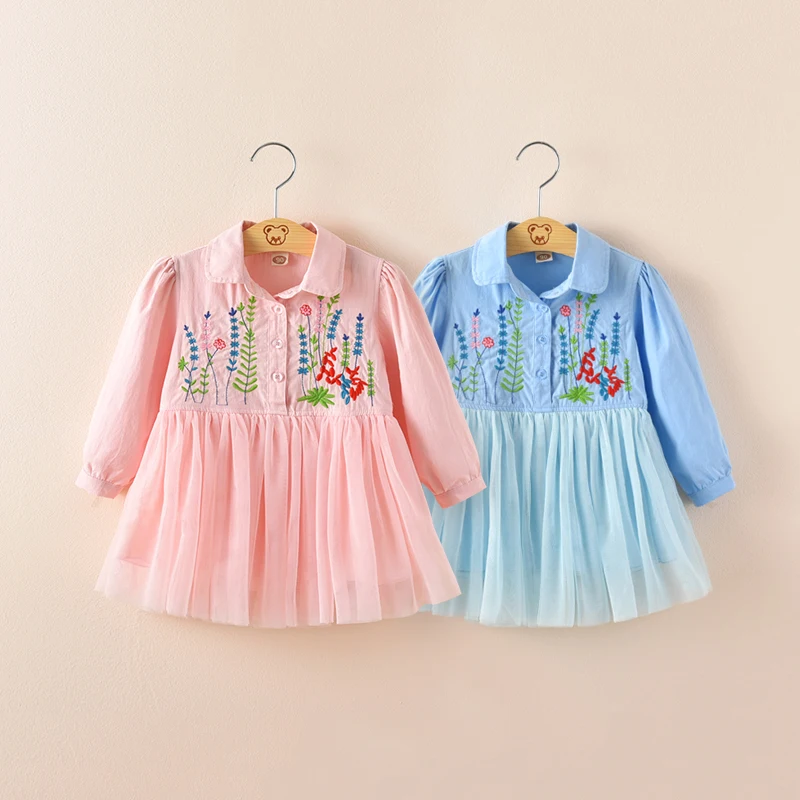 party dress for girls 5 years Fall 2018 New 3 Years Girl Birthday Dress Embroidery Autumn Pink Bule Children Shirt Dresses | Детская