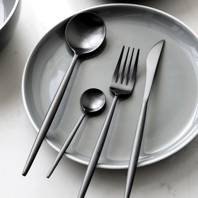 Столовые приборы черные из нержавеющей стали 18/8 4 шт.|black cutlery set|dinnerware setcutlery set |
