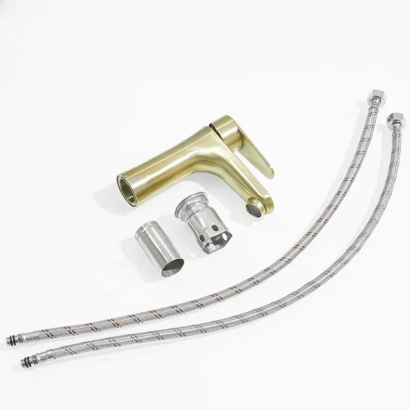 Смеситель для раковины с золотой щеткой латунный ванной комнаты одной ручкой