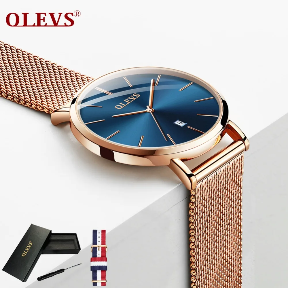 OLEVS, стальные часы из розового золота, женские часы, Топ бренд, Роскошные, Япония, механизм, кварцевые, ультра тонкие, женские часы, календарь, montre femme
