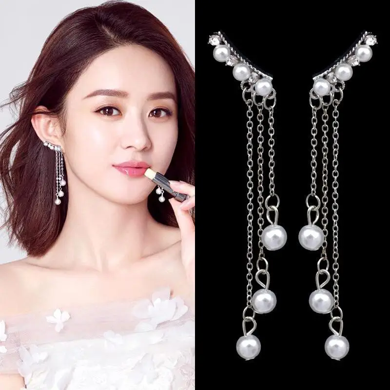 New Fashion Hyperbole Statement Long Tassel Drop Earrings For Women Female Simulated Pearl Pendant Pendientes | Украшения и