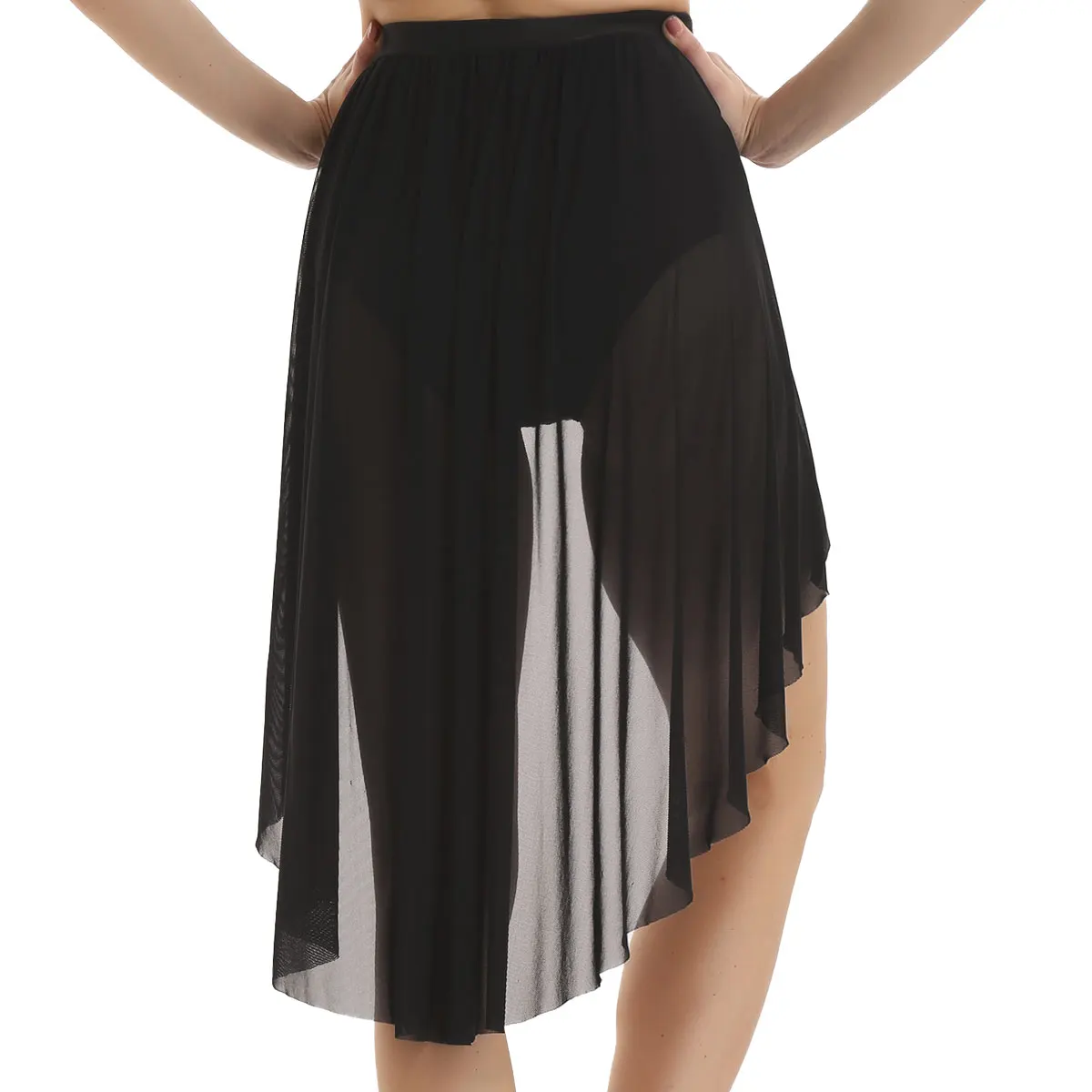 Женская танцевальная юбка с высокой талией со встроенной короткой прозрачной