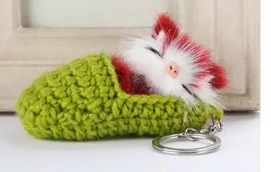 

1pcs/lot creative style woman cat keychain lady woven shoe cat key ring female rabbit fur cat key ring