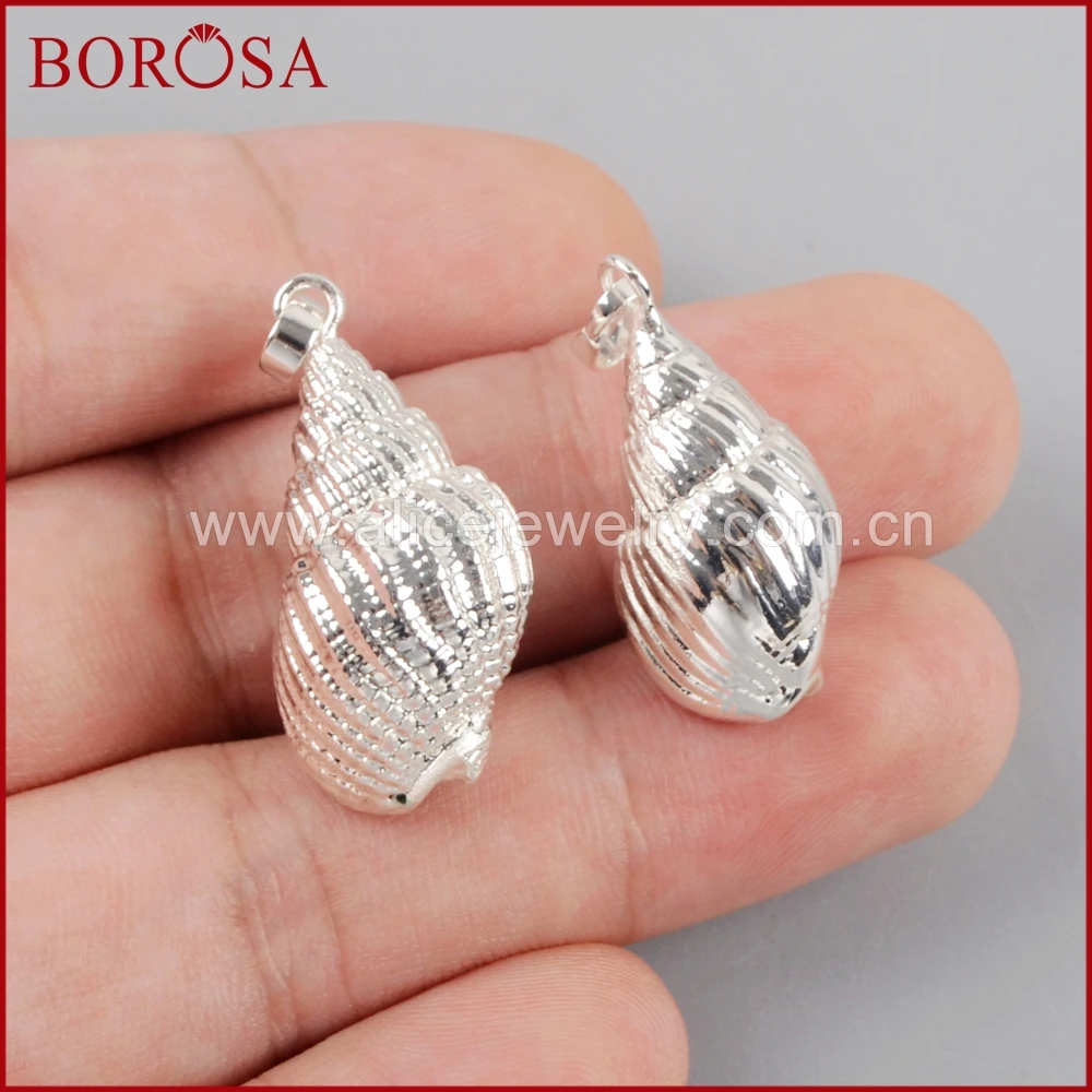 BOROSA 10 шт. Новое поступление полностью серебряный цвет раковина кулон драгоценные