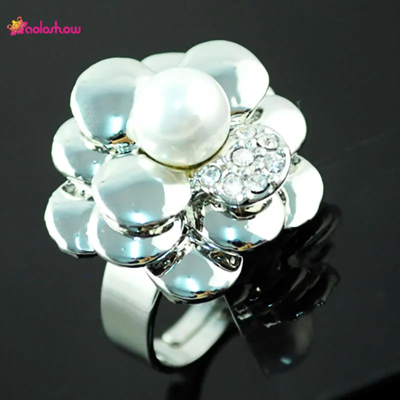 Женское кольцо с искусственным жемчугом AOLOSHOW обручальное милое покрытием из