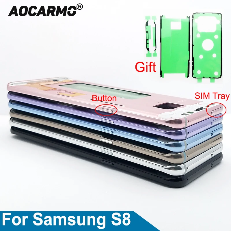 Aocarmo Средний рамки ободок Корпус Шасси с Сим лоток Слот пуговицы клей для Samsung Galaxy S8 G9500/G950U/G950A/G950V