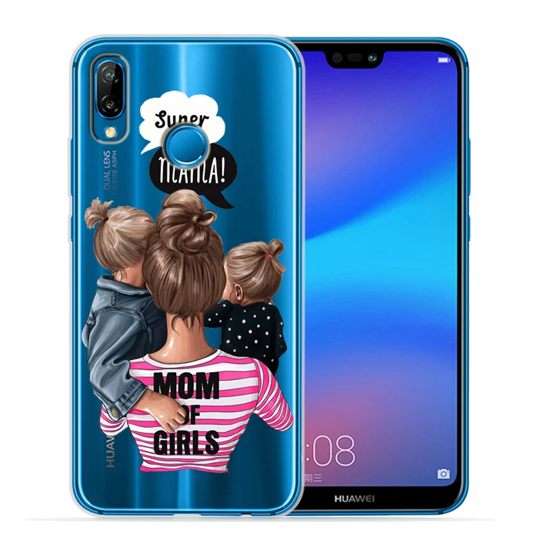 Чехол для телефона с черными и коричневыми волосами для мамы и дочки Huawei P30 Lite P30 Pro P20 Lite P8Lite P9Lite P10 P Smart Capa - Цвет: 08