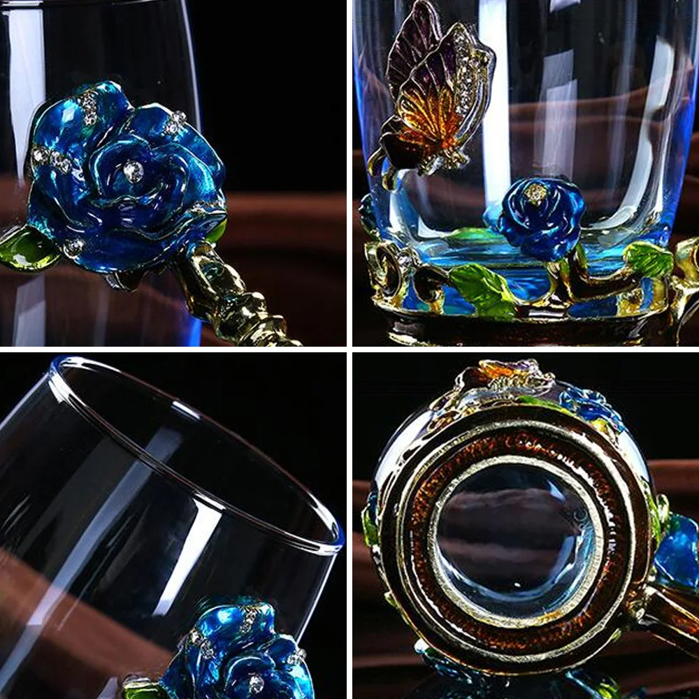 2 шт. резьба по синей Розе эмалированный цвет чайная чашка Луо-поэзии хрустальные