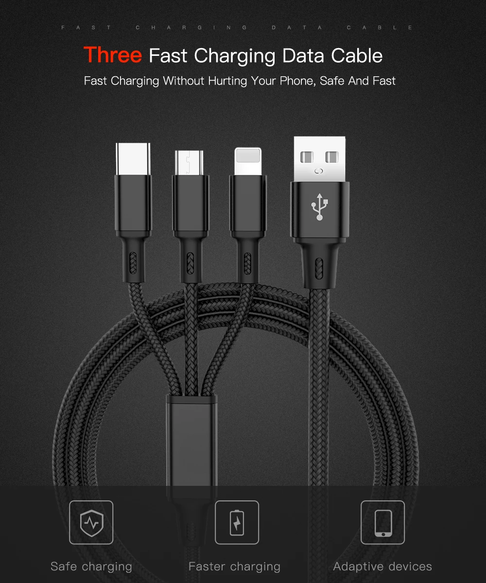 USB кабель для iPhone XS X 8 7 6 зарядки Зарядное устройство 3 в 1 Micro USB кабель для Android USB TypeC мобильного телефона Кабели для Samsung S9