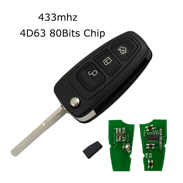 4D63 80 Bits OkeyTech для Ford для Focus C-Max Fiesta Mondeo Transit 3 кнопочный Автомобильный Дистанционный ключ откидной складной 433 МГц 4D63 чип Uncut HU101 лезвие - Цвет: 4D63 80 Bits